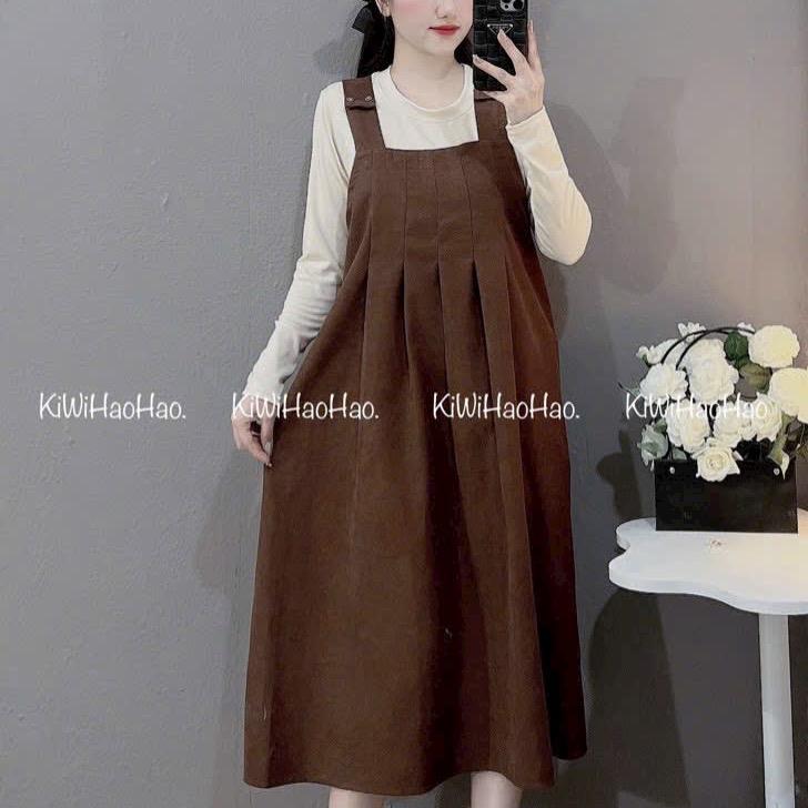 Set Yếm Nhung Bầu Thu Đông Cho Mẹ Bầu Váy Bầu Đầm Bầu Yếm Bầu