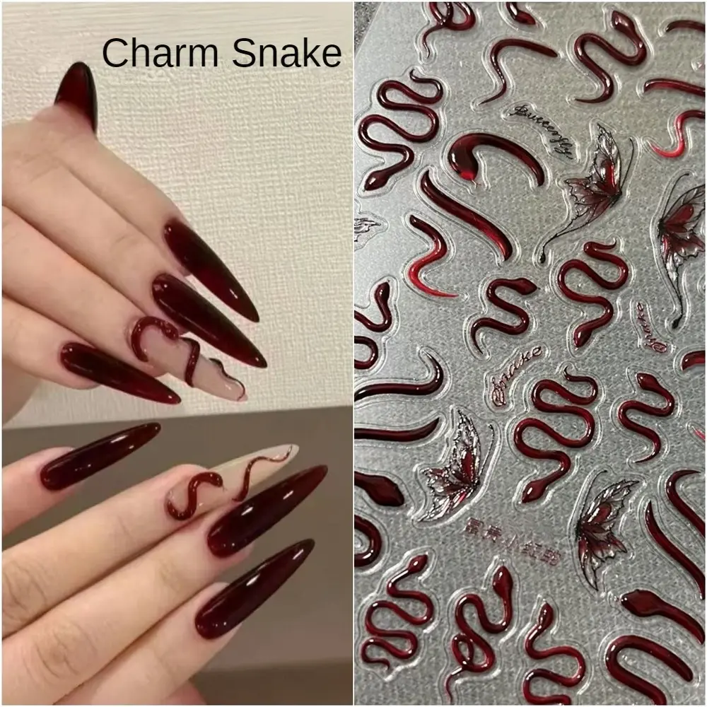 3PCS New Snake Year Nail Stickers Wealthy Little Red Snake 3D relief design Sweet little white snake with adhesive backing Easy to operate Durable and long-lasting Nail DIY
