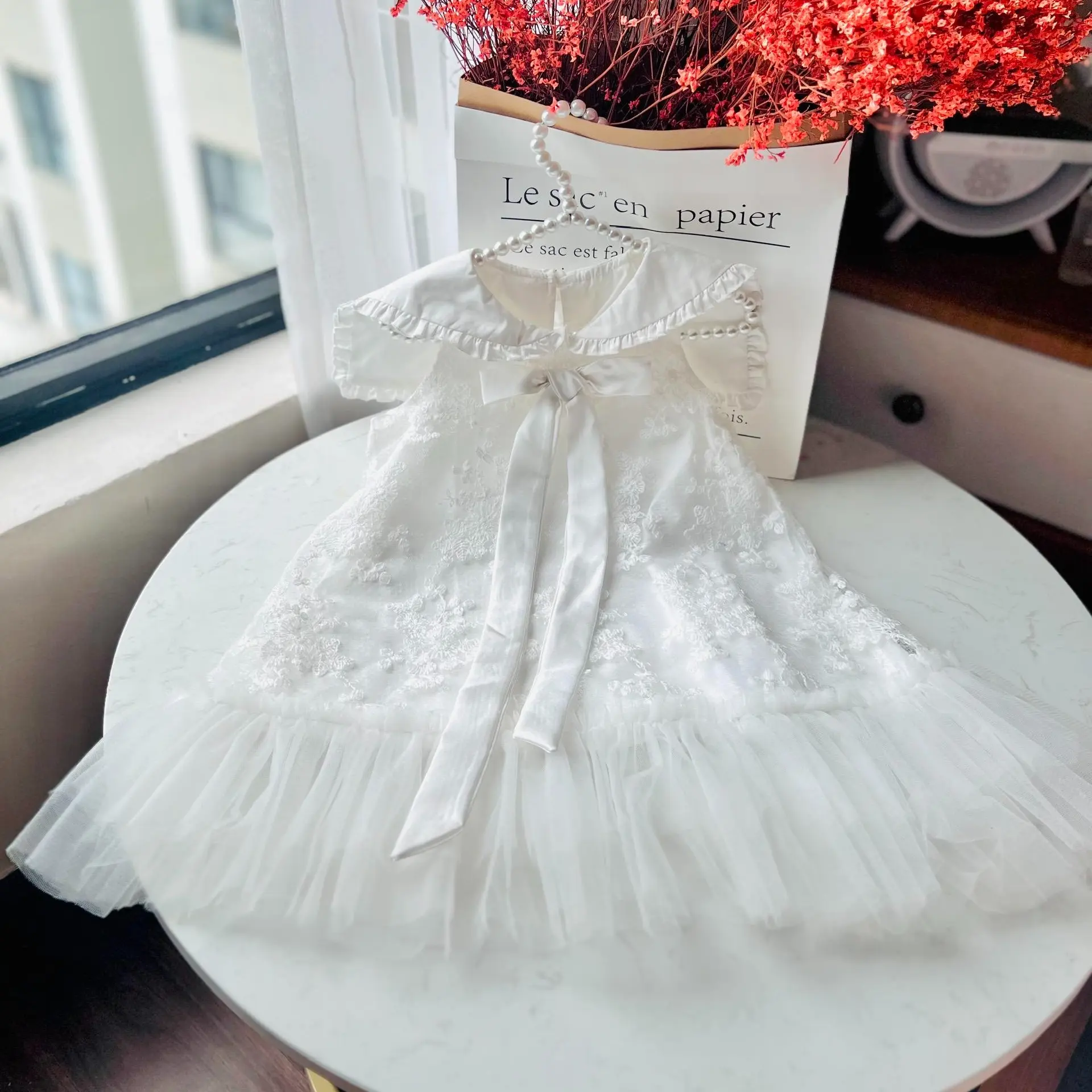 Váy công chúa cổ thủy thủ hoa thêu kim tuyến cho bé gái đủ size từ 13-30kg váy bé gái , váy xòe cho bé , váy trắng cho bé , váy xinh cho bé