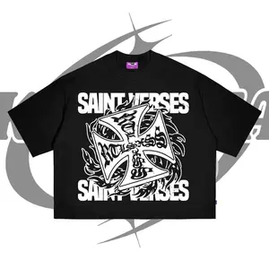Boxy Fit Kaos Boxy Oversized 24s Pria Wanita Tshirt Saints Verses Hitam Putih Katun Premium Streetwear COD - HITAM, S