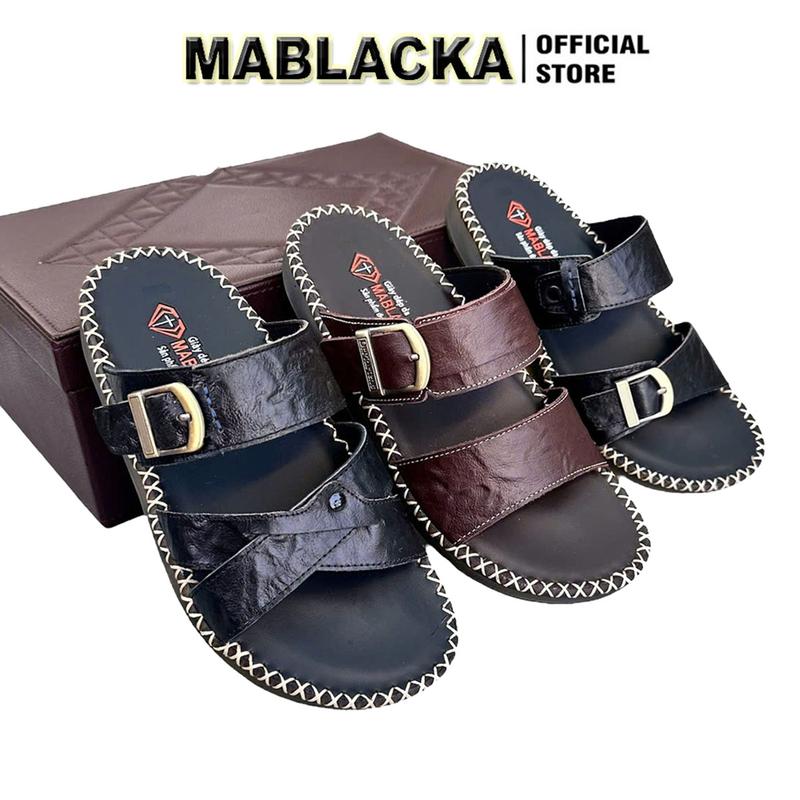 Dép da nam cao cấp, quai da bò thật, đế đốc tờ, THANH LỊCH SANG TRỌNG - M123 Cao Su DéP Đồng Đế Bằng  GiàY Nhung