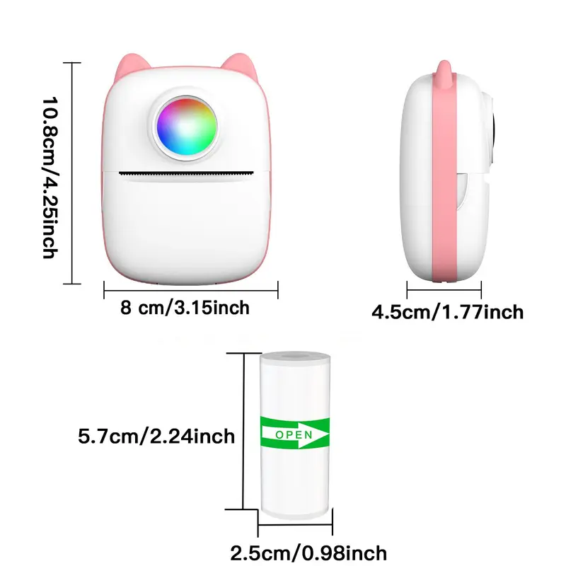 Portable Mini Printer, USB Rechargeable Photo Printer with 3 Rolls Print Paper, for Printing Photos, Notes, Receipts, List, DIY Plans, Memos 1