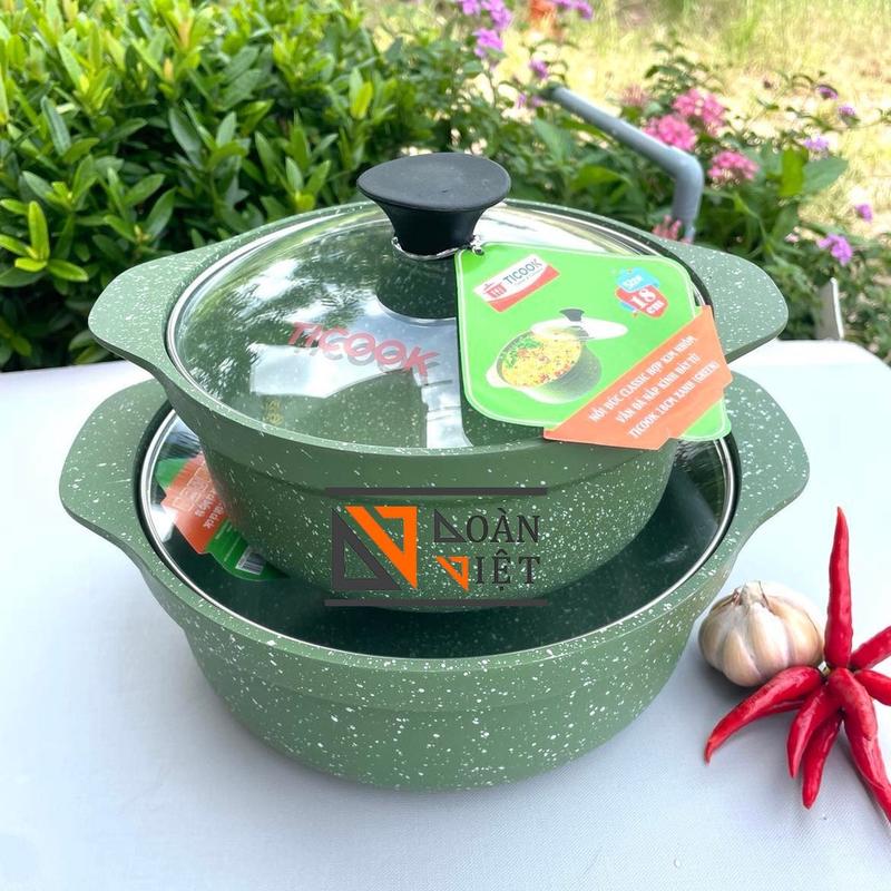 DV- Nồi đúc Classic vân đá CHỐNG DÍNH , NẮP KÍNH , Sử dụng được BẾP TỪ size 18, 20 cm. Dùng nấu lẩu, cơm trộn, mì cay Hàn Qu