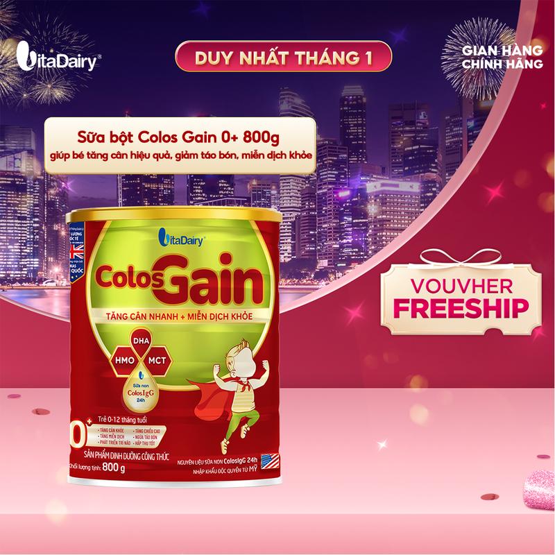  Sữa bột Colos Gain 0+ 800g bổ sung dưỡng chất giúp bé tăng cân hiệu quả giảm táo bón - VitaDairy 