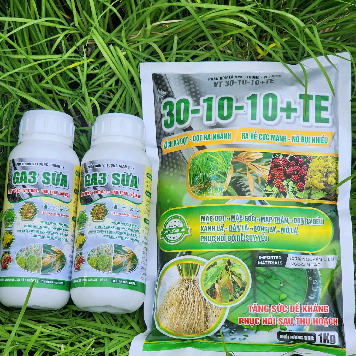 1 Combo 2 chai ga3 sữa vs 1 ký 30-10-10 pha 800 lít nước giúp đọt ra mạnh, lá xanh dầy, rễ đâm mạnh, cây lớn nhanh....