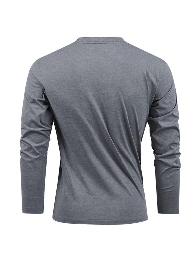 Product Introduction of Men's Solid Long Sleeve Tee, Regular Fit Casual Sporty Breathable Quick Drying T-shirt for Running Gym Workout, Men's Top for   Spring & Fall 5