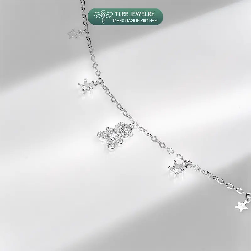 Lắc tay bạc nữ TLEE dây hoa mix charm ngôi sao treo măt gấu đính đá xinh xắn TLEEJEWELRY LT0226 1