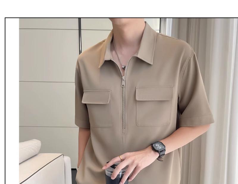 Product Introduction of Men's Short SleeveSummer Half Zipper Workwear Shirt Men's Half Sleeve 2024 New Ice Silk T-shirt Versatile Draping Half Sleeve Shirt FashionComfortable short sleeve 15