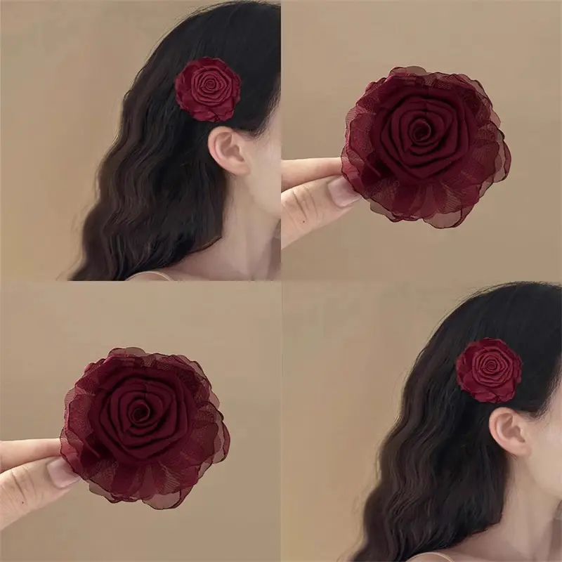Burgundy Rose Hairpins, Flower Clips, Headbands, Hairpins, New Year'S Seaside Accessories, Hair Accessories