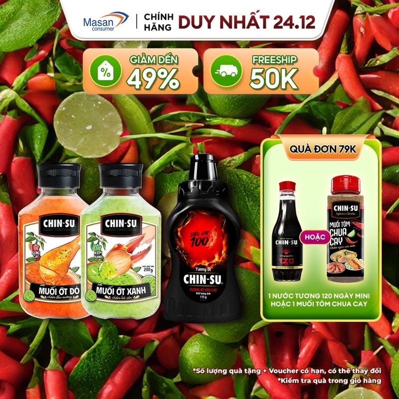 Combo 1 xốt muối ớt xanh + 1 xốt muối ớt đỏ CHIN-SU chai x 200gr + 1 Tương ớt…