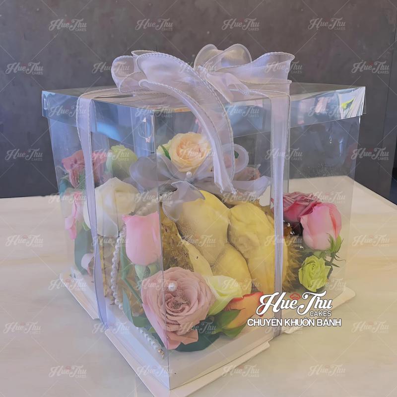 Hộp đựng bánh Mica Vuông trong suốt 11/13/16/22/26/28/30/32/34/36cm (cao 15-45cm, kèm đế) đựng bánh sinh nhật, quà tặng 5