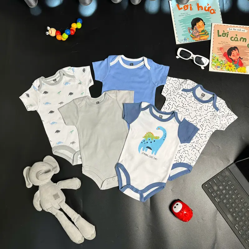Body Chip Cho Bé Trai  Set 5 Cái Body Chip Cộc Tay Cho Bé Trai SZ 3-9Kg 0