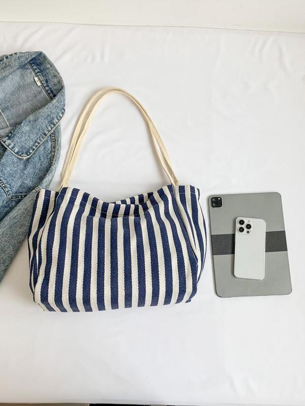Men's Casual Striped Pattern Tote Bag, Large Capacity Shoulder Bag for Daily Used & Work, Casual Trendy Versatile High-quality Daily Commuting Bag 2