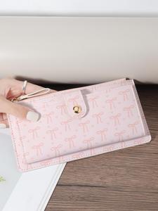 Cartera larga de mujer con patrón de moño de dibujos animados, cartera a la moda con múltiples ranuras para tarjetas, portatarjetas multifuncional para mujer