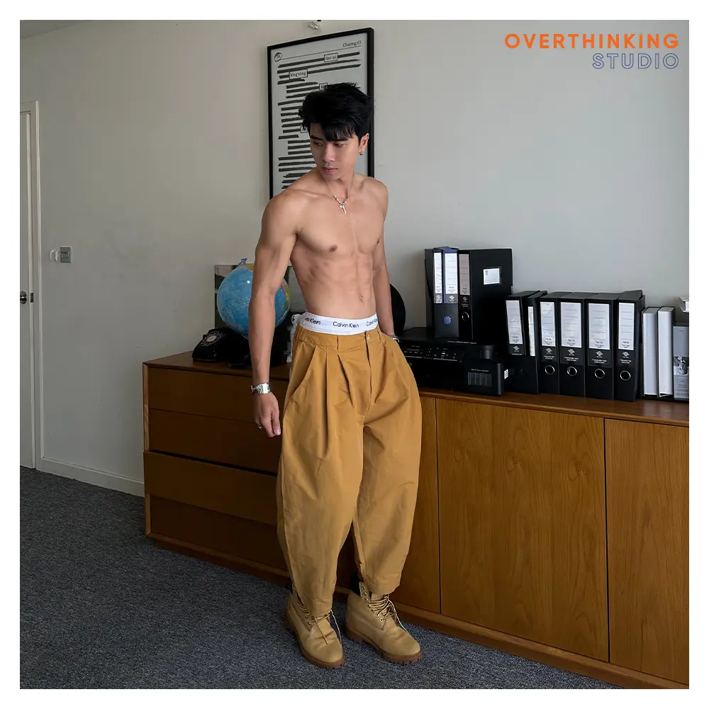 Quần dài ống rộng ULTIMATE PANT Overthinking studio - Relaxed Form - Màu Đen & Vàng Mustard (Size M-L) - Nam, Menswear Oversize Pants