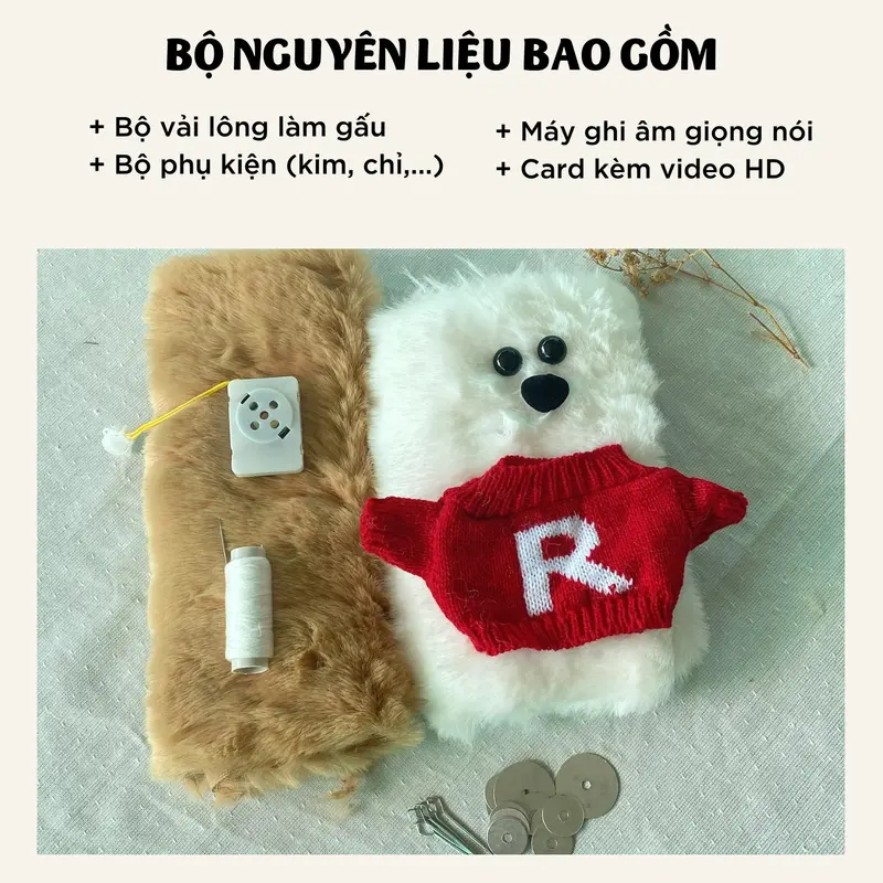 Bộ Set Gấu Ghi Âm Giọng Nói Tự Làm - Cún Corgi, Phụ Kiện Đầy Đủ, Quà Tặng Handmade Dịp Noel, Tết - Diy, Kèm Video Hướng Dẫn - Baggu DIY 2