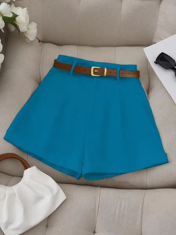 Women's Solid Color Belted A Line Shorts, Casual Fashion Fitted Shorts for Daily Wear, Ladies Bottoms for Summer, Womenswear, Chic Casual Shorts 6