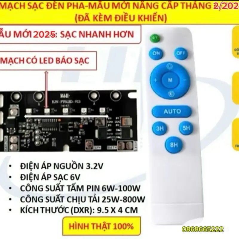 Combo khiển+  Mạch báo phần trăm  xạc đèn năng lượng mặt trời