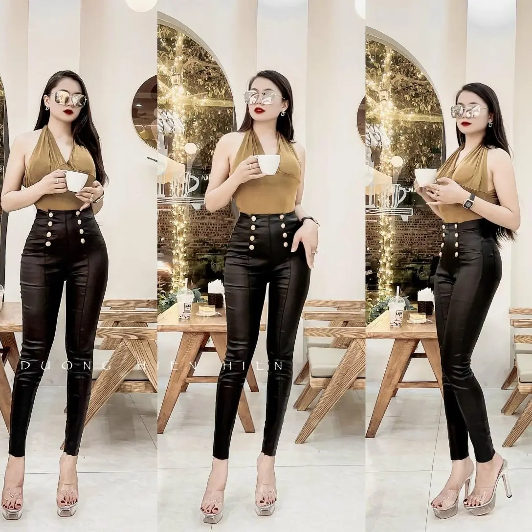 Quần da dài cạp cao , mã 9920 Nữ quần  legging
