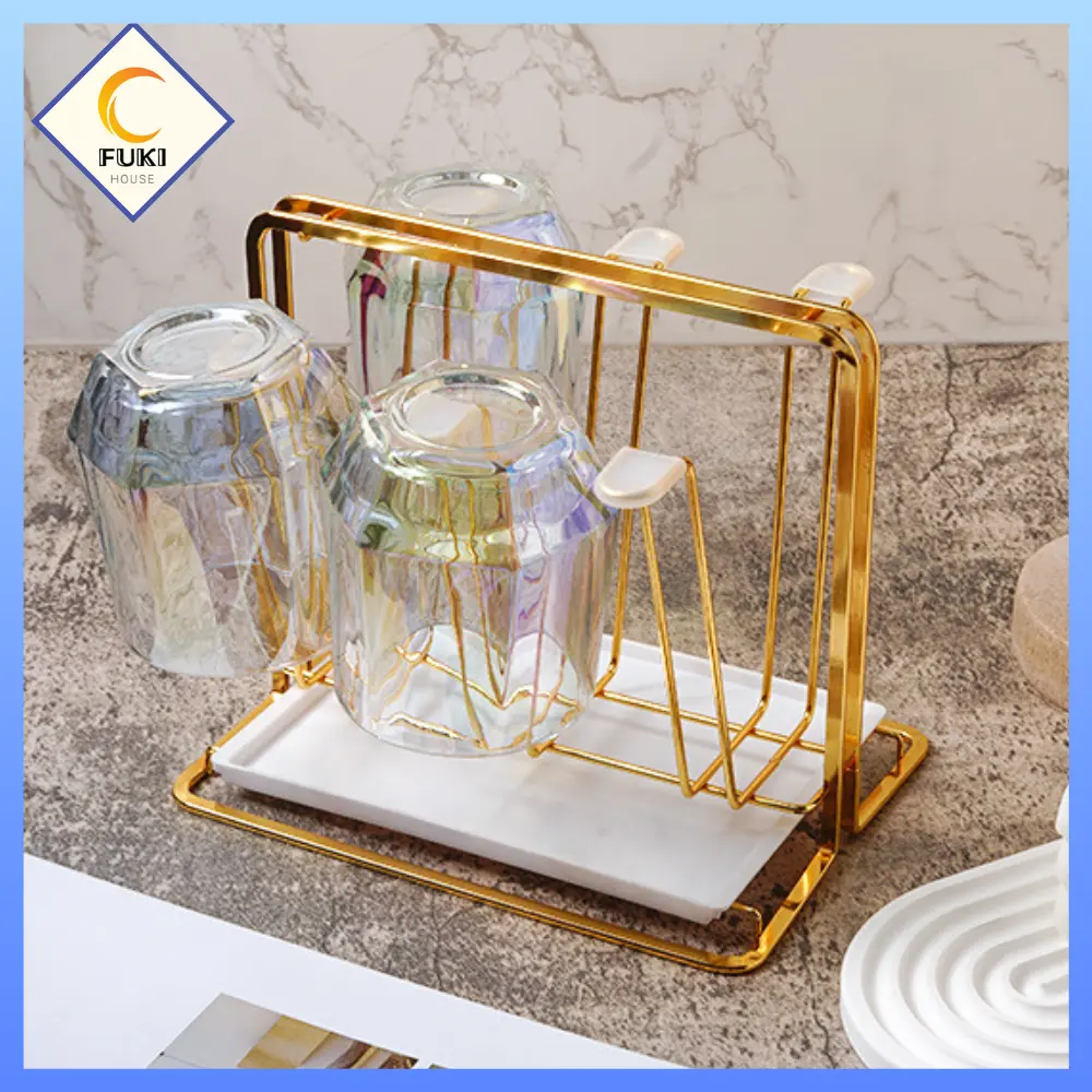 Khay úp cốc hợp kim mạ vàng cao cấp kèm khay hứng nước Kitchen Inox