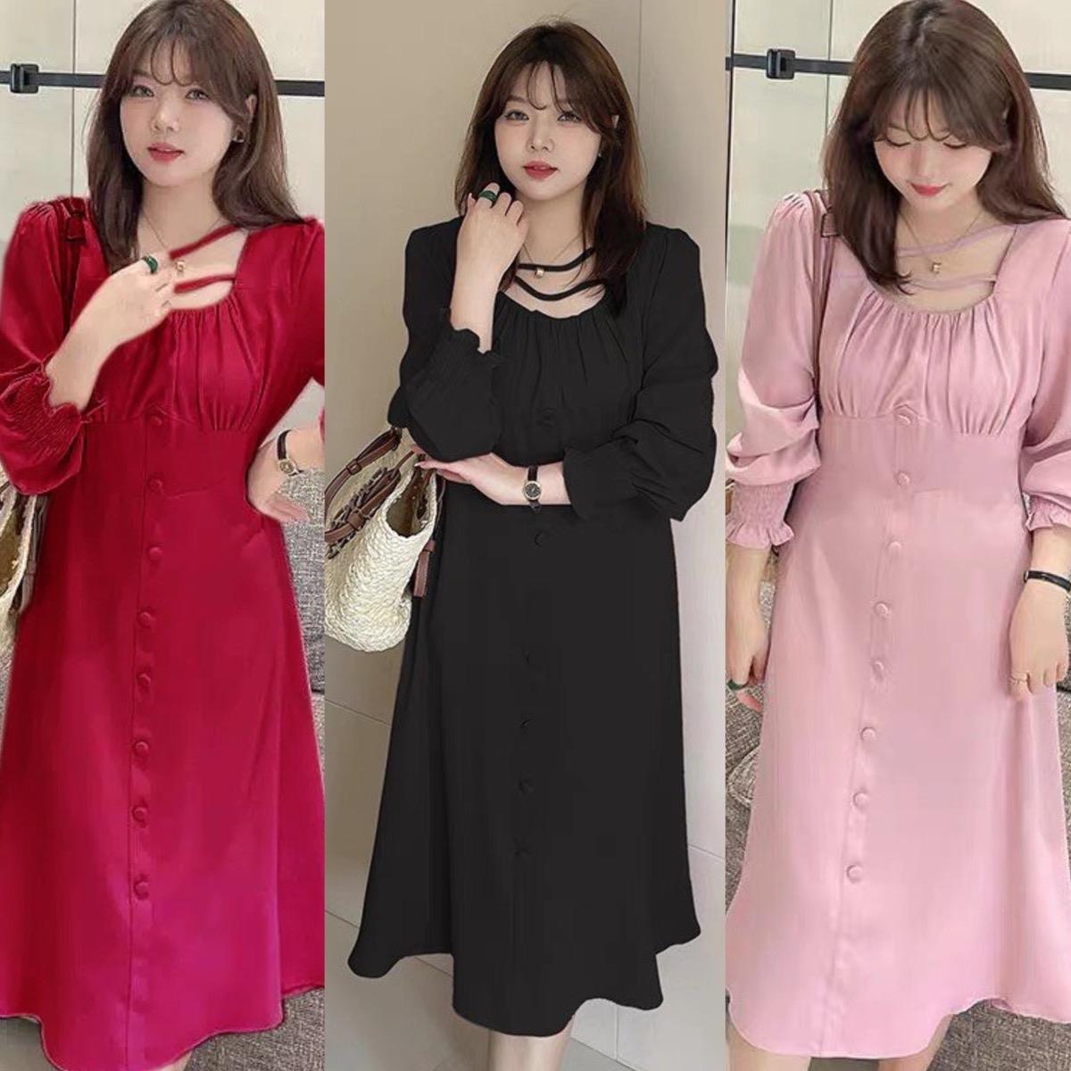 Thời Trang Bigsize Váy Dự Tiệc 50 - 100Kg Nữ Cotton Dress Đen Women - A.1058