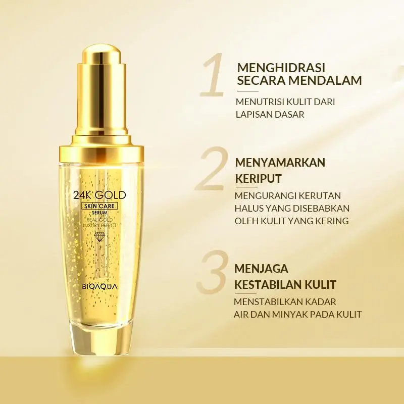 【24K Series】【BPOM】Bioaqua 24K Gold Skin Care Facial Cleanser 200ml / Toner 300ml / Serum 50ml / Cream 50g / Lip Mask 60g 5