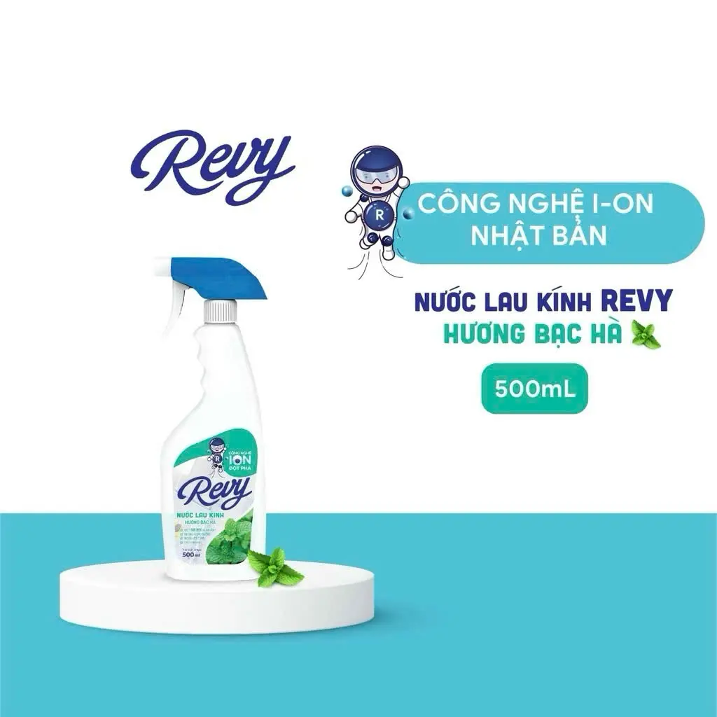 Nước Lau Cửa Kính Hương Trà Xanh - Bạc Hà 500ml -Chai Nước Rửa Kính Revy công nghệ Nhật Bản Lưu Hương Thơm Làm Sạch - Làm Sạch Kính
