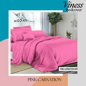 BEDCOVER SET BAHAN EMBOSS WARNA PINK CARNATION