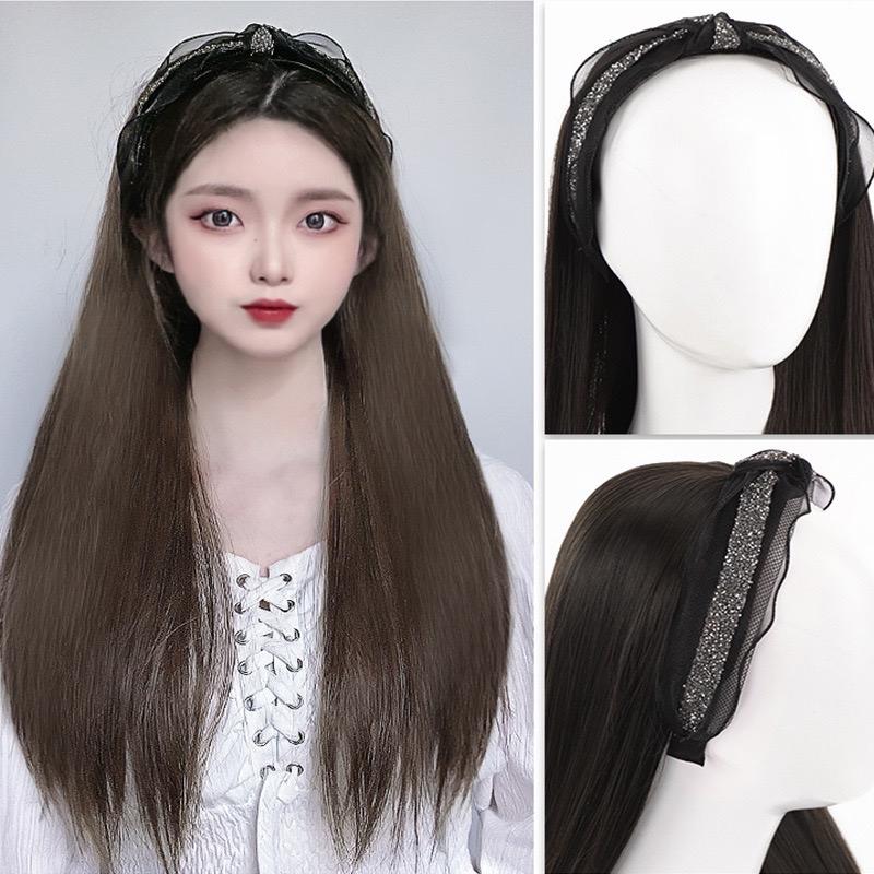 Băng đô voan  mềm nửa đầu tóc giả thẳng suông- hình thật, tóc giả nửa đầu thời trang nữ, tóc chịu được nhiệt độ. 0
