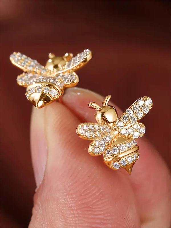 1 Pair Cubic Zirconia Decorated Bee Design Stud Earrings, Fashion Jewelry for Party, Daily Clothing Decor, Trendy All-match & Exquisite Jewelry for Birthday Gift 3