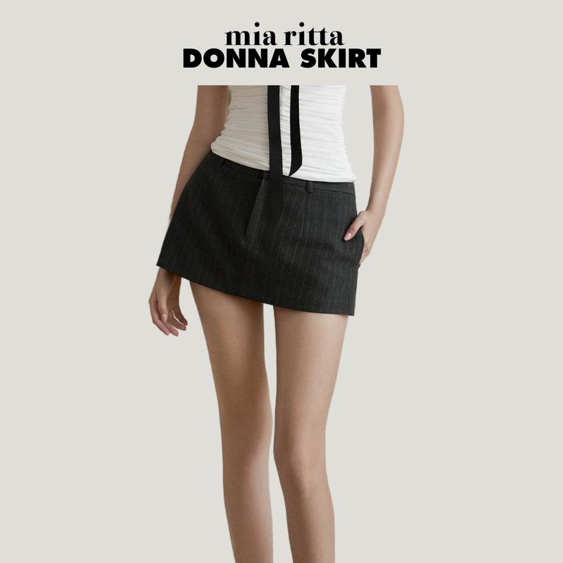 Chân váy chữ A Donna Skirt Mia Ritta V1082 - Chân váy A kèm quần kẻ sọc xám - Chân váy ngắn cạp trễ