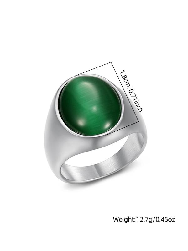 Simple Round Shaped Artificial Gemstone Decor Stainless Steel Ring, Punk Men's Stainless Steel Multi Size Ring, Party Accessories 2