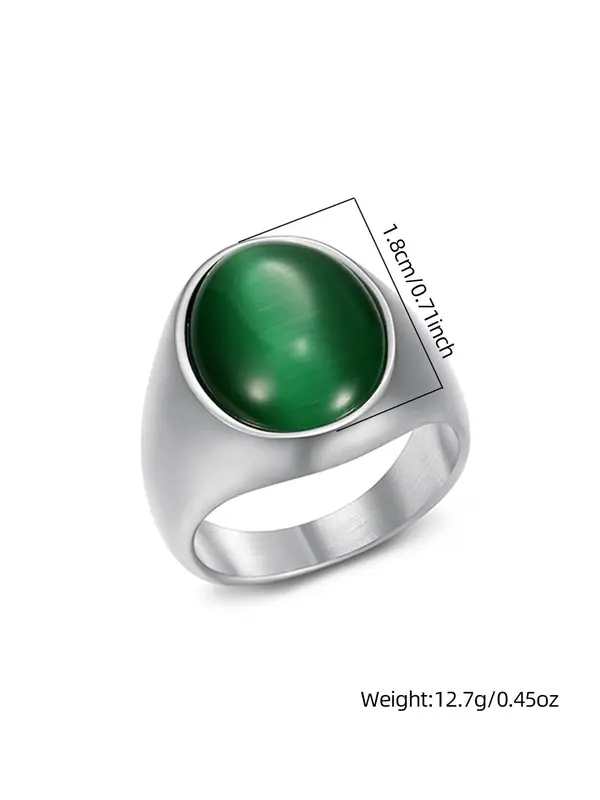 Simple Round Shaped Artificial Gemstone Decor Stainless Steel Ring, Punk Men's Stainless Steel Multi Size Ring, Party Accessories 2