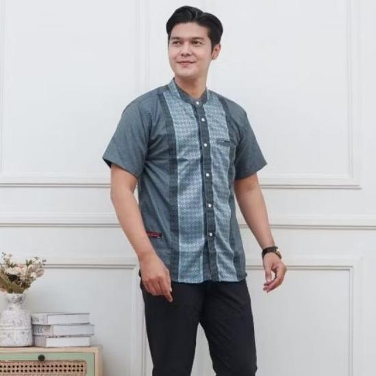 Baju Koko Pria Dewasa Lengan Pendek Terbaru Muslim Songket Nyaman Motif Lembut 2