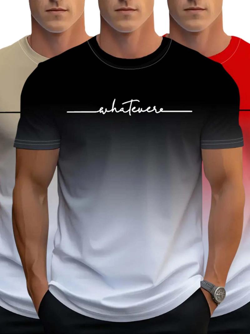 Product Introduction of Men's Ombre Print Short Sleeve Tee, Regular Fit Casual Fashion Round Neck T-shirt for Daily Wear, Men's Top for All Seasons 1