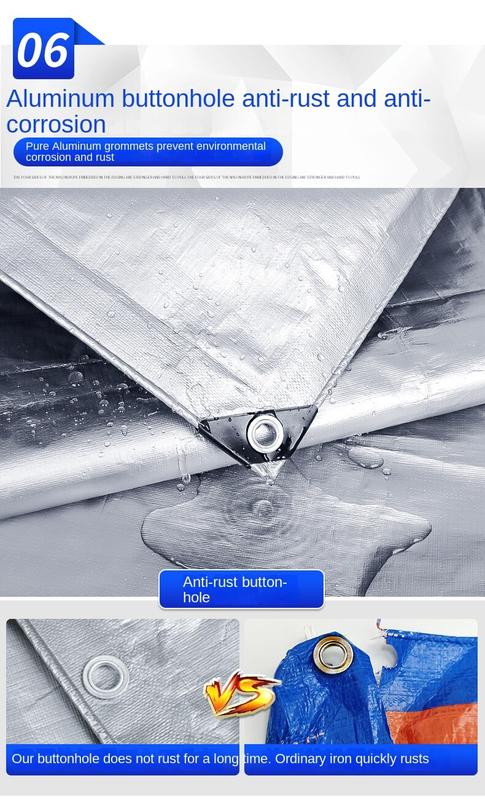 Product Introduction of Thickened rainproof and sunproof tarpaulin, rainproof canvas, PE plastic canvas with holes, sunproof, 100% waterproof, double-sided waterproof coating. Pickup truck hood canvas, various sizes, silver 20