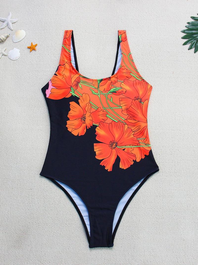 Product Introduction of Women's Floral Print One-Piece Swimsuit, High Stretch Casual Comfy U Neck Sleeveless Swimwear for Beach Holiday Vacation, Ladies Swimsuit for All Seasons 6