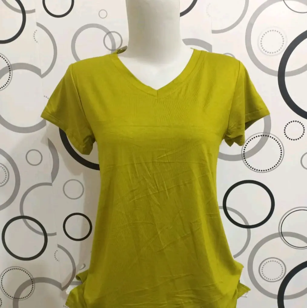 kaos atasan wanita v neck kaos trendy kaos kekinian Rayon Spandex Polos Tebal Basic Oblong bangkok