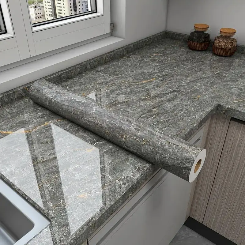 Marble Pattern Self-adhesive Wallpaper, 1pc Waterproof & Oil-proof Wall Sticker, Marble Backsplash Wallpaper, Kitchen Countertop Renovation Sticker, Home Decor Supplies, Peel and Stick Wallpaper Designs 0
