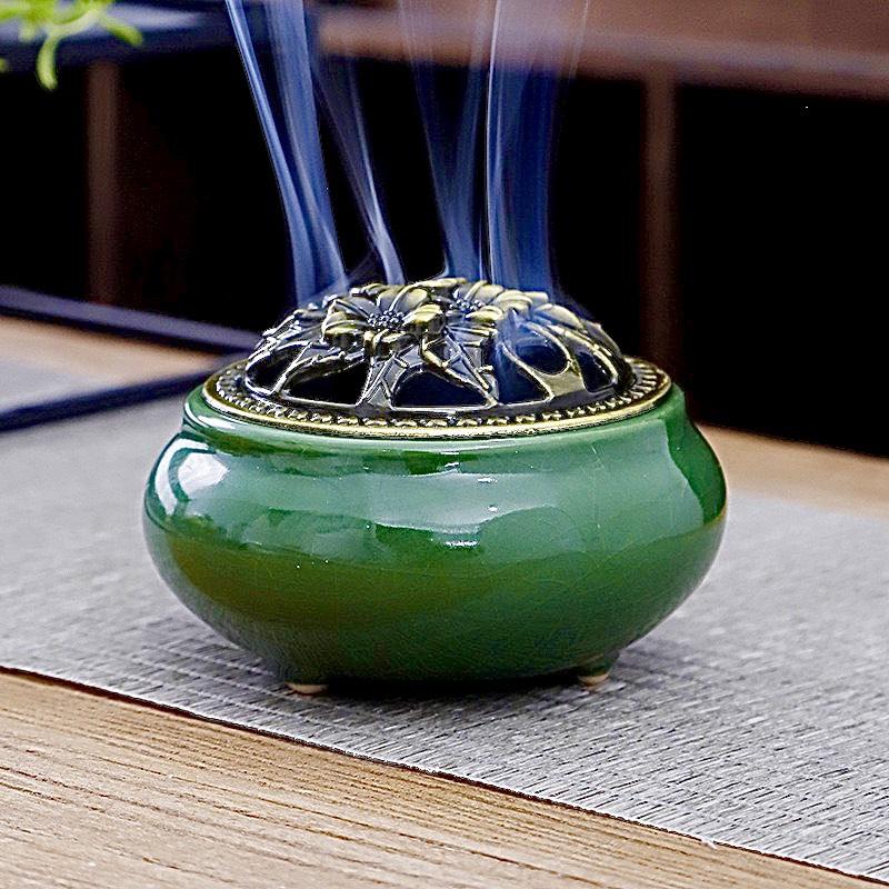 ( GIÁ SỈ ) Lư Xông Nụ Trầm Hương - Đỉnh Đốt Nhang Vòng Phong Thủy Bằng Gốm Sứ Vân Rạn Cao Cấp Kèm Lót Đế 4