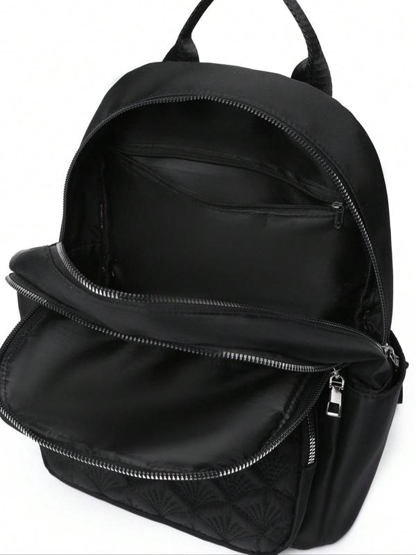 Women's Summer Minimalist Embroidering Design Solid Backpack, Casual Zipper Backpack for Women, Simple All-match Bag for Daily Life 2