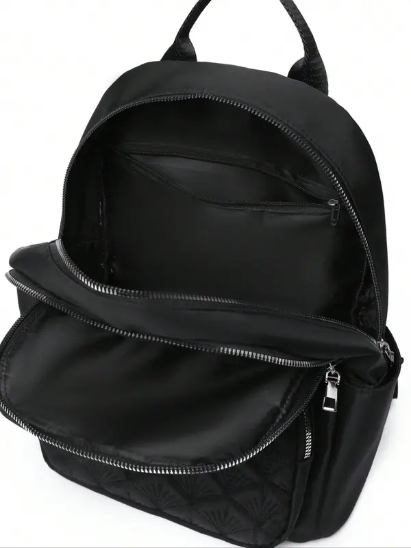 Women's Summer Minimalist Embroidering Design Solid Backpack, Casual Zipper Backpack for Women, Simple All-match Bag for Daily Life 2