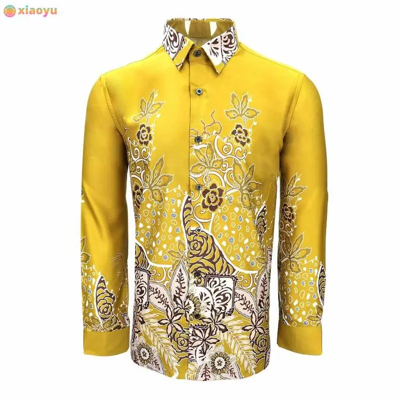 Modern Fit Yellow Color Malaysia Men Long Sleeve Men's Batik Shirt Long Sleeve - 22622-BK0109-E