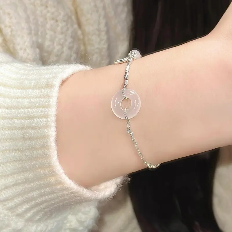 Vòng tay khóa an toànS925 Sterling dành cho phụ nữ, Màu bạc , may mắn, Màu bạc , Ins, nhỏ, mới, Trung Quốc, tinh tế, bạn gái, quà tặng 3
