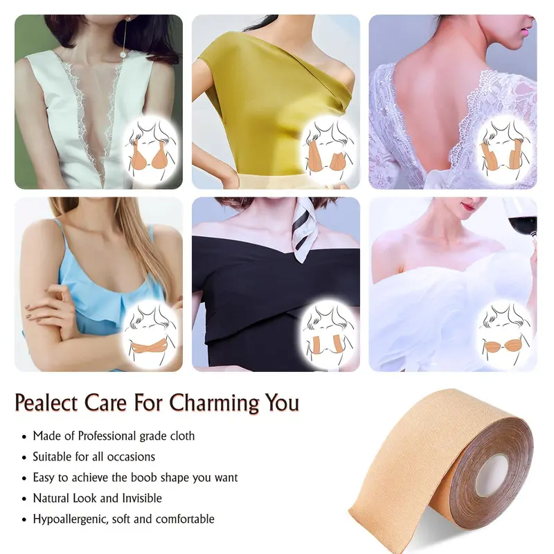 Breast Lift Tape Set, Including 1 Pair Covers, 25ft Boob Lift Tape and 40pcs Body and Clothing Tape, Breast Lift Tool for Women, Breast Care Product for Daily Use 7