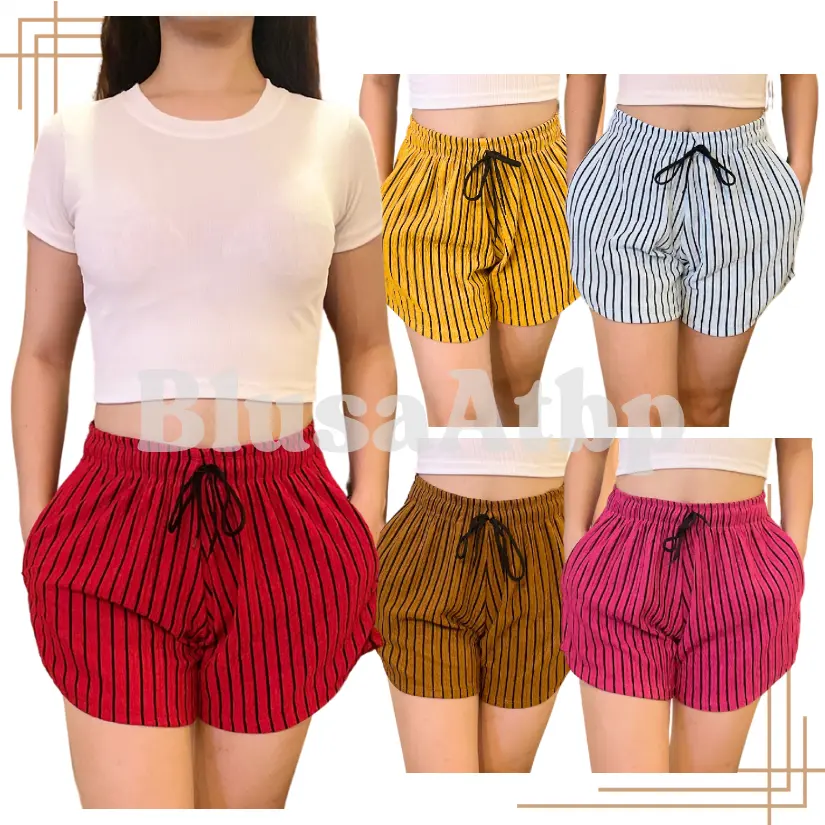 BLUSA Sexy Stripes Dolphin Shorts With Two Pockets Bark Crepe For Women