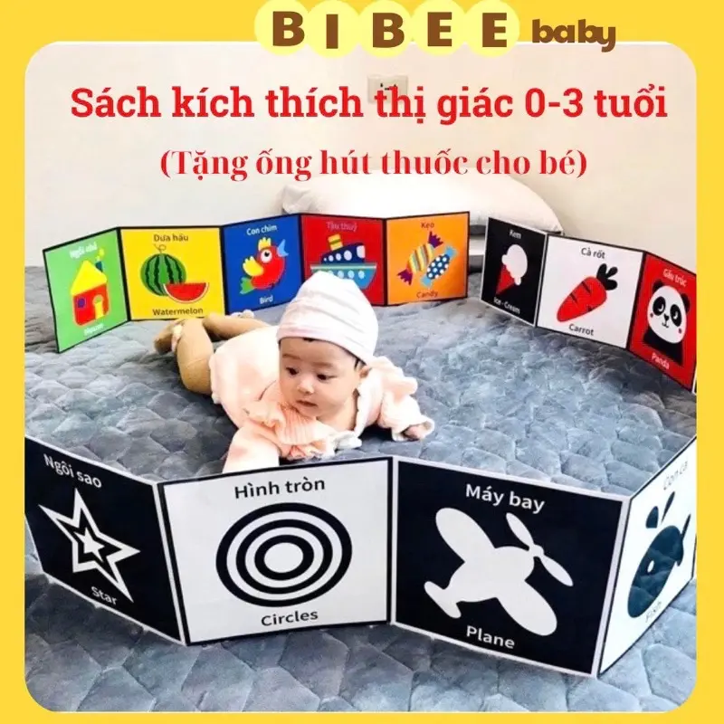 Tranh kích thích thị giác cho bé từ 0-3 tuổi, bộ 3 tranh song ngữ 21cm giúp bé phát triển trí tuệ sớm