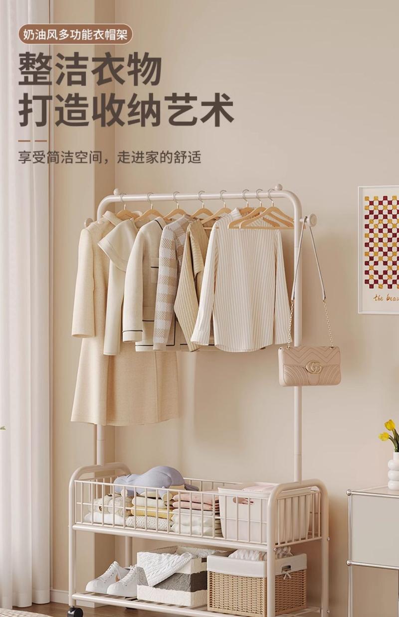 Product Introduction of Wheel drying rack, clothes hanger, hat rack, landlord bedroom, simple household room, bedside clothes storage rack 6