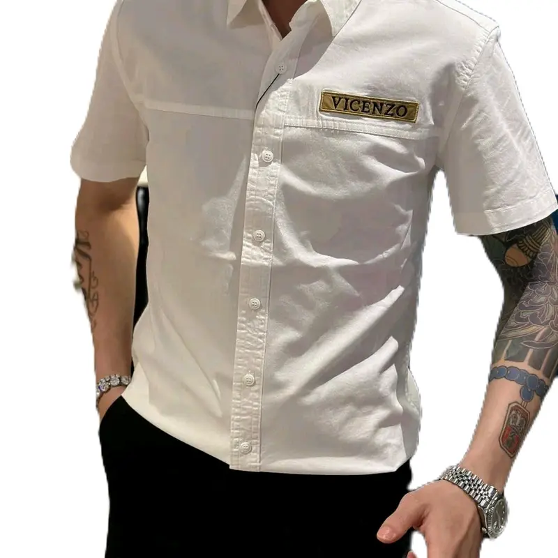 Áo Sơ Mi Nam Ngắn Tay Vải Kaki Vicenzo Shirt 3372 Kem - Nhung, Trắng Menswear 0