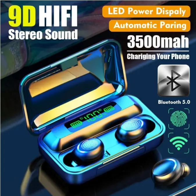 ⭐DC F9-5 TWS Bluetooth Earphone V5.0 Stereo Wireless Headset Sport Waterproof Earphones Fingerprint